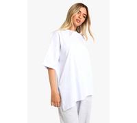 boohoo Women's Asymmetric Hem Oversized T-Shirt in White | Size: 6