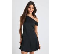boohoo Women's Asymmetric Pleated Drop Hem Skater Dress in Black | Size: 8