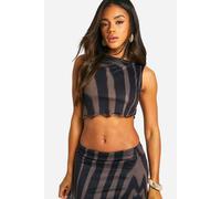 boohoo Women's Asymmetric Printed Slash Neck Top in Black | Size: 10