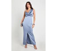 boohoo Women's Asymmetric Satin Drape Back Maxi Dress in Grey | Size: 8