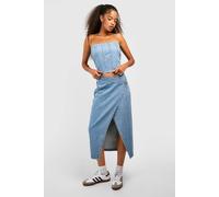 boohoo Women's Asymmetric Wrap Midaxi Denim Skirt in Mid Wash | Size: 6