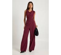 boohoo Women's Aysmmetric Woven Wide Leg Jumpsuit in Burgundy | Size: 14