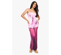 boohoo Women's Bandeau Floral Printed Slinky Maxi Dress in Burgundy | Size: 16