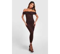 boohoo Women's Bardot Ruched Textured Midaxi Dress in Chocolate | Size: 14