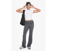 boohoo Women's Basic Marl Fold Over Flare Trouser in Charcoal | Size: 12