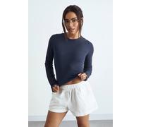 boohoo Women's Basic Rib Long Sleeve Fitted Top in Navy | Size: 16