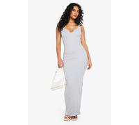 boohoo Women's Basic Rib Notch Maxi Dress in Grey Marl | Size: 16