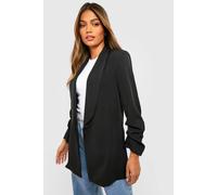 boohoo Women's Basic Woven Ruched Sleeve Plunge Lapel Blazer in Black | Size: 10