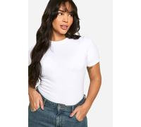 boohoo Women's Basics Plus Cotton Crew Neck Fitted T-Shirt in White | Size: 18
