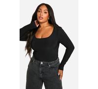 boohoo Women's Basics Plus Double Layer Slinky Scoop Bodysuit in Black | Size: 24