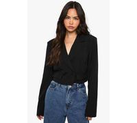 boohoo Women's Basics Pocket Detail Boxy Cropped Blazer in Black | Size: 10