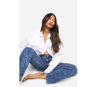 boohoo Women's Basics Straight Leg Jeans in Acid Wash Dark Blue | Size: 6