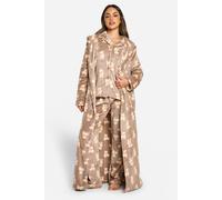 boohoo Women's Bear Print Fleece Hooded Long Dressing Gown in Brown | Size: Small