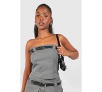 boohoo Women's Belt Detail Longline Woven Bandeau Top in Slate Grey | Size: 10