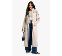 boohoo Women's Belted Herringbone Wool Look Coat in Stone | Size: 14