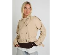 boohoo Women's Belted Short Trench in Stone | Size: 14