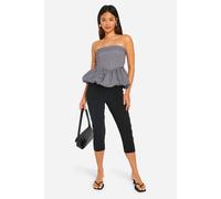 boohoo Women's Bengaline Gingham Puff Ball Top in Black | Size: 12