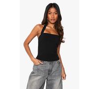 boohoo Women's Bengaline Halter Square Neck Top in Black | Size: 8