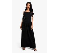boohoo Women's Bengaline Square Neck Dropped Waist Maxi Dress in Black | Size: 16