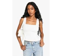 boohoo Women's Bengaline Square Neck Peplum Top in White | Size: 10