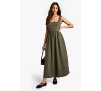 boohoo Women's Bengaline Square Neck Skater Midaxi Dress in Khaki | Size: 14