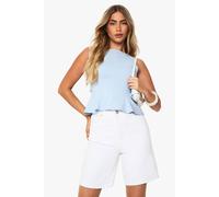 boohoo Women's Bengaline Tied Open Back Peplum Top in Light Blue | Size: 16
