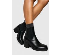 boohoo Women's Block Heeled Elastic Panel Chelsea Boots in Black | Size: 8