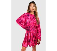 boohoo Women's Blur Print Godet Mini Dress in Pink | Size: 8