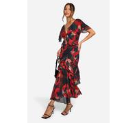 boohoo Women's Blur Print Ruffle Maxi Dress in Black | Size: 8