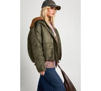 boohoo Women's Borg Lined Bomber Jacket in Khaki | Size: 12