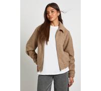 boohoo Women's Boucle Wool Look Trucker Jacket in Stone | Size: 8
