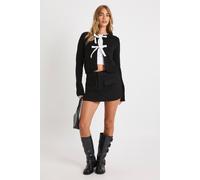 boohoo Women's Bow Front Knitted Cardigan in Black | Size: Large