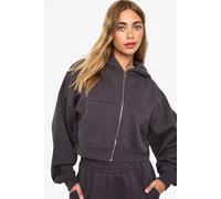 boohoo Women's Boxy Balloon Sleeve Oversized Zip Through Hoodie in Charcoal | Size: Small
