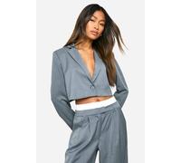 boohoo Women's Boxy Cropped Blazer in Grey Marl | Size: 14