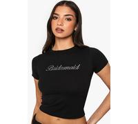 boohoo Women's Bridal 'bridesmaid' Diamante Baby T-Shirt in Black | Size: 16
