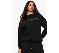 boohoo Women's Bridal 'bridesmaid' Diamante Slogan Sweatshirt in Black | Size: XS