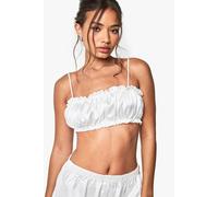 boohoo Women's Bridal Satin Frill Pyjama Bralet Top in Ivory | Size: 12