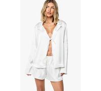 boohoo Women's Bridal Satin Tie Front Long Sleeve Pyjama Shirt in Ivory | Size: 14