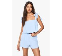 boohoo Women's Bridal Something Blue Cheesecloth Tie Strap Cami Top & Shorts Pyjama Set in Baby Blue | Size: 16