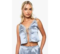 boohoo Women's Bridal Something Blue Satin Lace Pyjama Cami Top in Light Blue | Size: 12