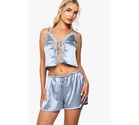 boohoo Women's Bridal Something Blue Satin Pyjama Shorts in Light Blue | Size: 12