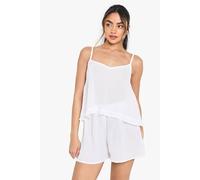 boohoo Women's Bridal Textured Cheesecloth Ruffle Detail Cami Top & Shorts Pyjama Set in White | Size: 8
