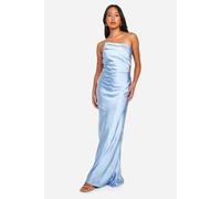 boohoo Women's Bridesmaid Satin Asymmetric Maxi Dress in Blue | Size: 18