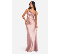 boohoo Women's Bridesmaid Satin Asymmetric Maxi Dress in Mink | Size: 14