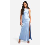 boohoo Women's Bridesmaid Satin Slash Neck Maxi Dress in Blue | Size: 16