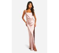 boohoo Women's Bridesmaid Satin Square Neck Maxi Dress in Oyster | Size: 12