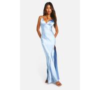 boohoo Women's Bridesmaid Satin Strappy Maxi Dress in Blue | Size: 16