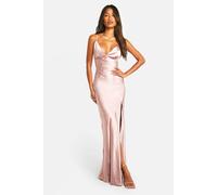 boohoo Women's Bridesmaid Satin Strappy Maxi Dress in Mink | Size: 16