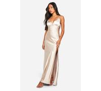 boohoo Women's Bridesmaid Satin Strappy Maxi Dress in Oyster | Size: 18
