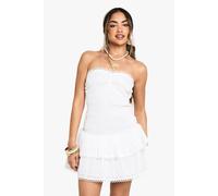 boohoo Women's Broderie Anglaise Shirred Bandeau Mini in White | Size: 16